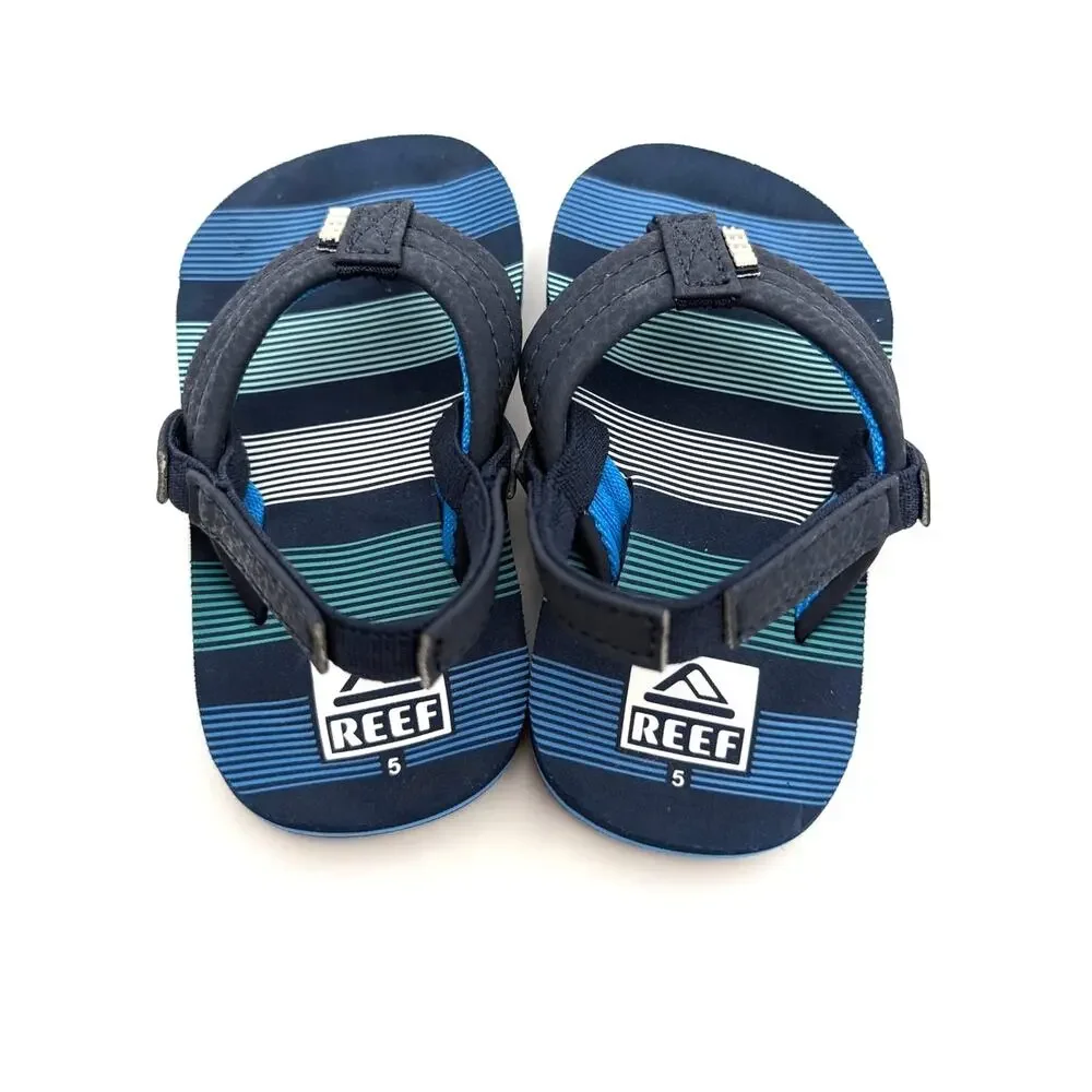 Reef Little Ahi Flip Flops Sandals Kids' Deep Sea Stripes Size US5 EU21